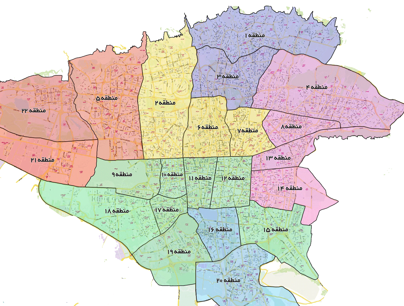نقشه مناطق تهران